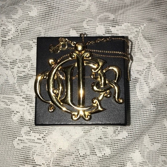Christian Dior Monogram Brooch and Chain VTG - Picture 1 of 8